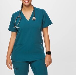Figs XXS 3 pocket Caribbean blue scrub top